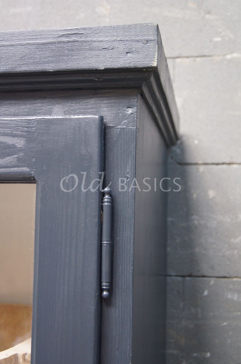 Detail van Vitrinekast Monaco, 2 deuren, RAL7021, zwart, grijs, materiaal hout